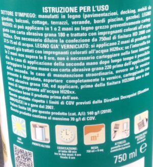 Sayerlack Top Deck HD2000 finitura all’acqua per legno esterno etichetta retro